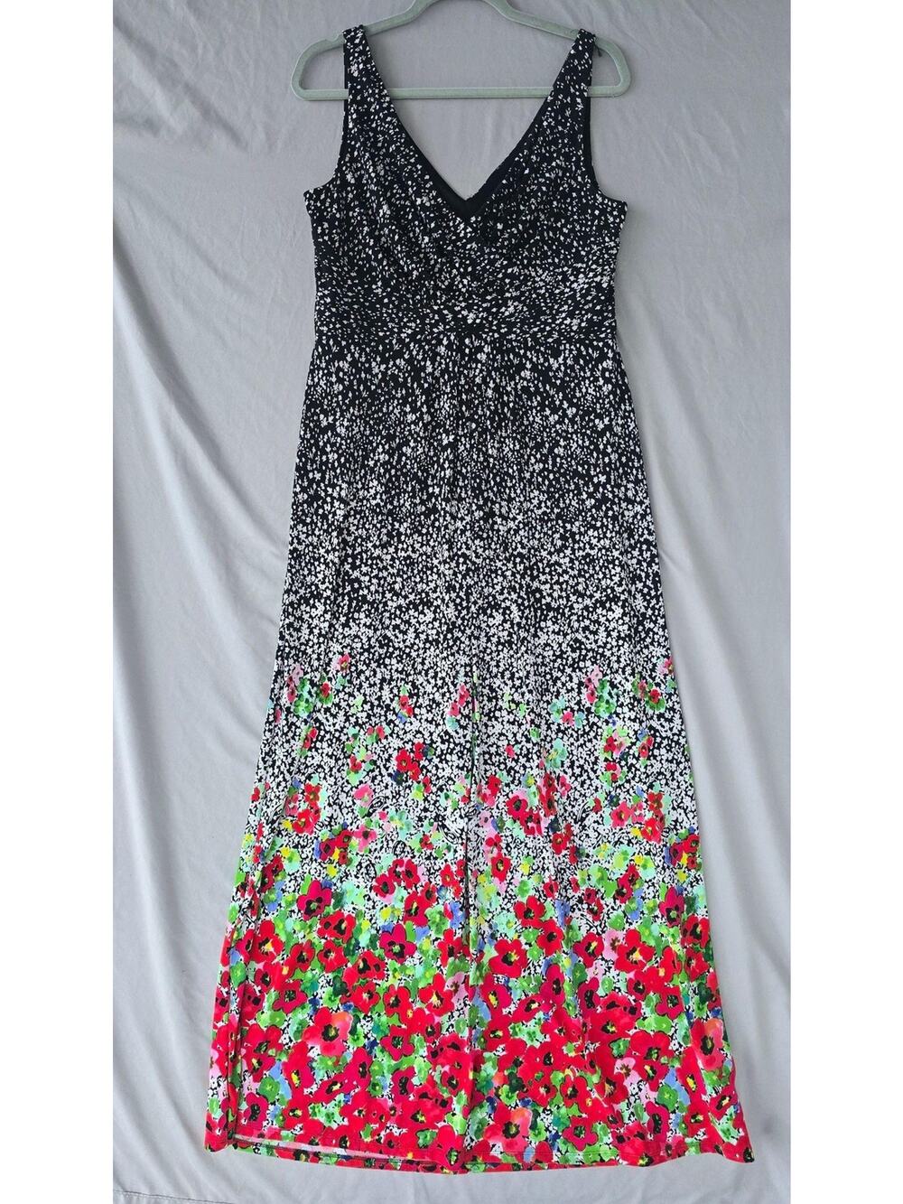Chaps Dress Womens Large Multicolor Floral Sleeveless V Neck Maxi Sundress